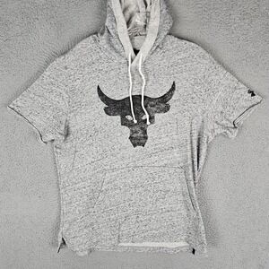 Under Armour Project Rock Terry Hoodie Mens Large Heather Short Sleeve 1362547